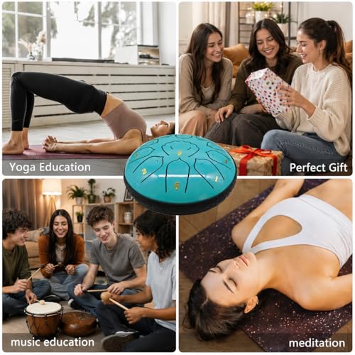 Rain Drum for Outside Garden, MIUYA 6 Inch 11 Notes Steel Tongue Drum for Adults, Beginner Percussion Instrument for Meditation Yoga, Macaron Mint - color: Macaron Mint