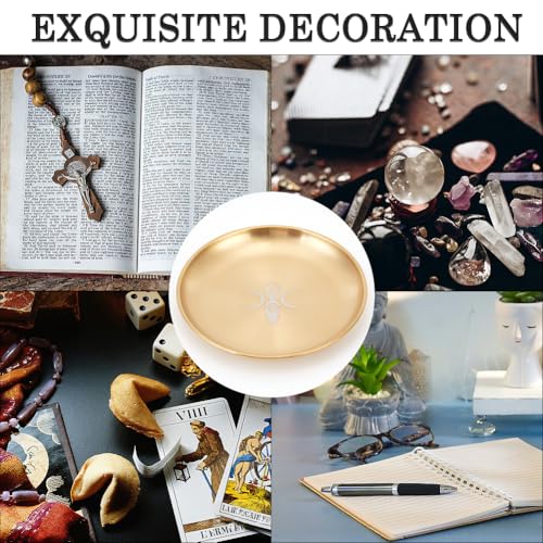 CREATCABIN Tarot Theme Altar Plate Moon Ritual Burning Candle Holder Bowls Offering Incense Aromatherapy Tray Ceremony Plate with Altar Card Home Decor for Witchcraft Wiccan Wedding Golden 5.55 Inch - style: Moon