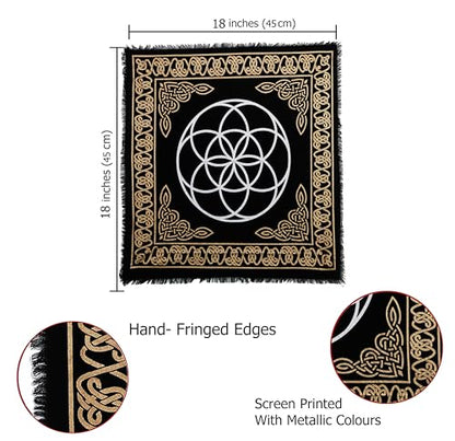 Indian Consigners Altar Cloth Seed of Life Witchcraft Alter Tarot Spread Top Cloth Wiccan Square Spiritual 18 by 18 Sacred(Seed of Life Gold Silver) - color: Seed of Life Gold Silver