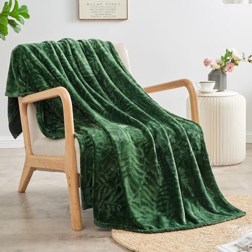 Super Soft Flannel Fleece Throw Blanket, Lightweight Cozy Warm Leaves Textured Plush Blanket for Bed Couch Sofa, 50 x 60 Inches, Olive Green - color: Olive Green, size: 50x60 IN