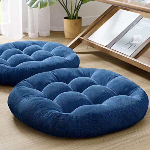 Floor Cushion Pillow Set of 2, Round Large Pillows Seating for Adults, Tufted Corduroy Cushions for Living Room Tatami, Navy Blue, 22 Inch - color: Round | Navy | 2 Pack, size: 2 Pack