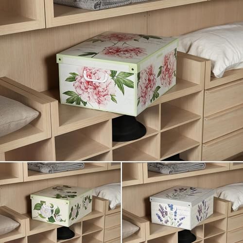 Lavatelli: Storage Box 6 Pack: Large - Flower Mix - Lid & Handles, Decorative Cardboard Organizer, Stack-Fold, Home-Clothes-Linens, 19.7 x 15.4 x 9.4