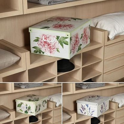 Lavatelli: Storage Box 6 Pack: Large - Flower Mix - Lid & Handles, Decorative Cardboard Organizer, Stack-Fold, Home-Clothes-Linens, 19.7 x 15.4 x 9.4