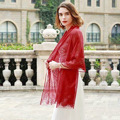 RIIQIICHY Shawls and Wraps for Evening Dresses Scarfs for Women Pashmina Wedding Formal Shawl - color: Red-3