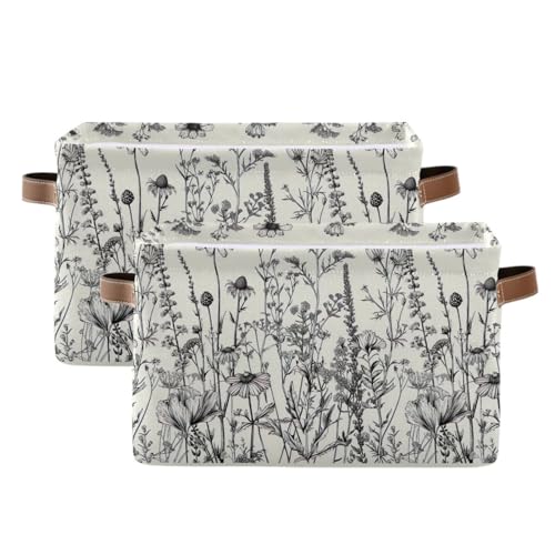 Blueangle Black and White Flowers Rectangle Storage Bin, 15 x 11 x 9.5 in, Collapsible Organizer Storage Basket for Home Décor, 2PCS - color: Black White Flowers, size: 2 PCS