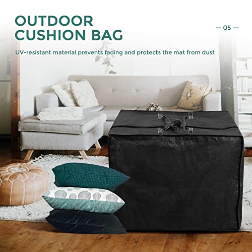 Outdoor Cushion Storage Bag, 420D Waterproof Square Patio Cushion Storage Bag 32 x 32 x 24 Inch with Zipper and Handles, All Weather Protective Cover for Outdoor Furniture Pillows, Black
