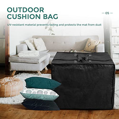 Outdoor Cushion Storage Bag, 420D Waterproof Square Patio Cushion Storage Bag 32 x 32 x 24 Inch with Zipper and Handles, All Weather Protective Cover for Outdoor Furniture Pillows, Black