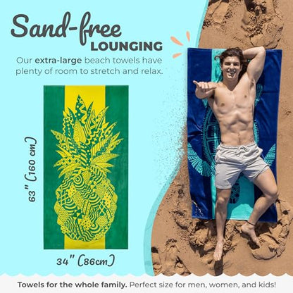 Nova Blue Pineapple Beach Towel – Yellow and Green with A Tropical Design, Extra Large, XL (34”X 63”) Tropical Fruit, Yellow Beach Towel with Unique Design Made from 100% Cotton - color: Pineapple