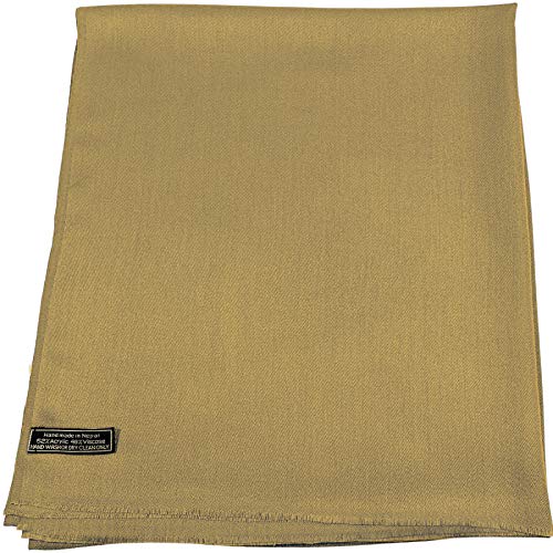 CJ Apparel Solid Color Fringe Design Fringe Shawl Scarf Wrap Stole Throw Head Wrap Pashmina Gift Hand Made in Nepal New - color: Light Brown Fc1068