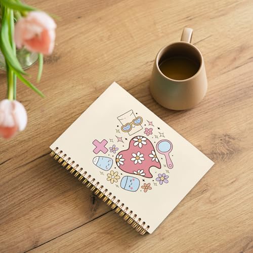 WUCHJ Dental Gifts Notebook,Yellow Dental Hygienist Assistant Journal, Retro Pink Floral Tooth Spiral Notebook Journal for Note Taking, Dentist Office Supplies, 5.5x8.3 Inch - color: yellow tooth heart