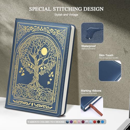 Journal for Women,A5 Hardcover Leather Journal - 200 Pages Premium Paper Notebook, Tree Journal Notebook for School, Work (Tree Blue)