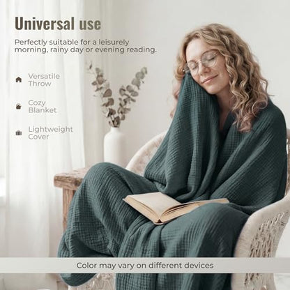 4-Layer Muslin Cotton King Bed Blanket (108 x 90 inches) – Ultra Soft, Breathable & Lightweight All-Season Gauze Blanket, Cozy Comfort, Machine Washable – Teal - color: Teal, size: King (108 x 90 inches)