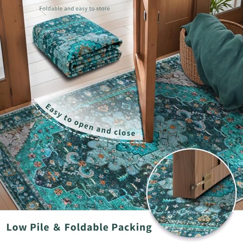 3x5 Entryway Rug Indoor,Washable Non-Slip Low Pile Ultra Soft Area Rugs for Large Kitchen Bedroom Bedside Living Room Distressed Boho Carpet Home Decor