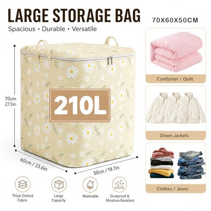 210L Large Comforter Storage Bag, Foldable Non-Woven Clothes Organizer Bag, Portable Moving Bags with Handles for Clothing, Blanket, Quilts, Pillows - size: 210L