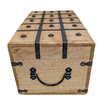 Handmade Pirate Treasure Chest - Rustic Decorative Jewelry - Wooden Storage Box with Iron Lock & Skeleton Key (XL 14.5 x 8 x 7) - size: XL 14.5 x 8 x 7