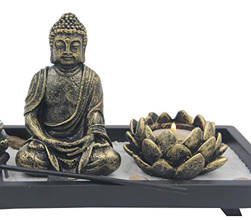 DharmaObjects Zen Garden Buddha Statue Lotus Tea Light Candle and Incense Holder Complete Set Home Décor Gift