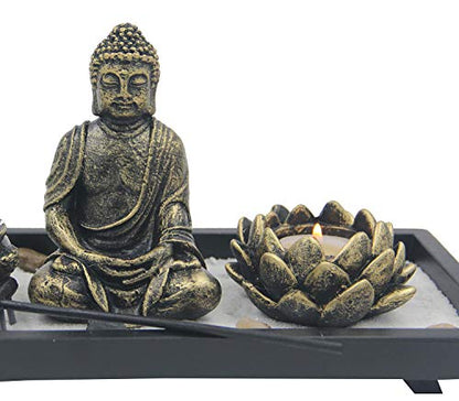 DharmaObjects Zen Garden Buddha Statue Lotus Tea Light Candle and Incense Holder Complete Set Home Décor Gift