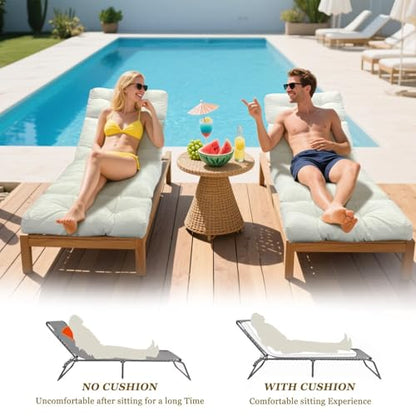 Outdoor Chaise Lounge Chair Cushion 75.1 x 23.6 x 4.7in, Waterproof Replacement Cotton Patio Thickened Pool Lounge Chair Cushion with Ties for Patio Outdoor Furniture,Beige - color: Beige