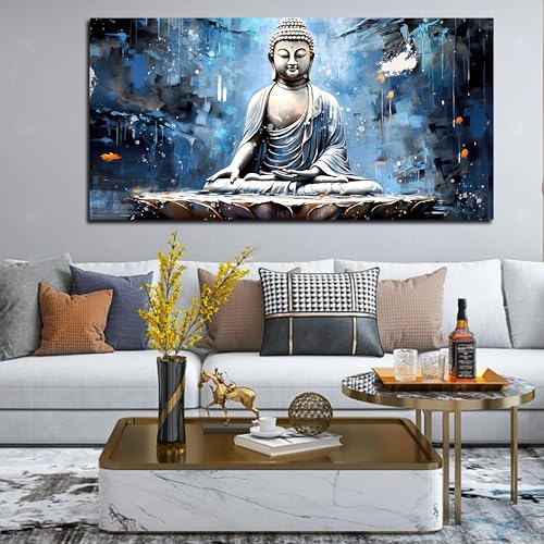 Xxliren Blue Zen Wall Art for Living Room Large Size Meditation Wall Decor Buddha Wall Art Yoga Wall Decor Ready To Hang Size 60 x 30 Inch