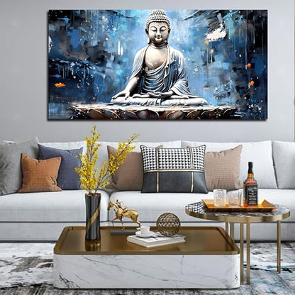Xxliren Blue Zen Wall Art for Living Room Large Size Meditation Wall Decor Buddha Wall Art Yoga Wall Decor Ready To Hang Size 60 x 30 Inch