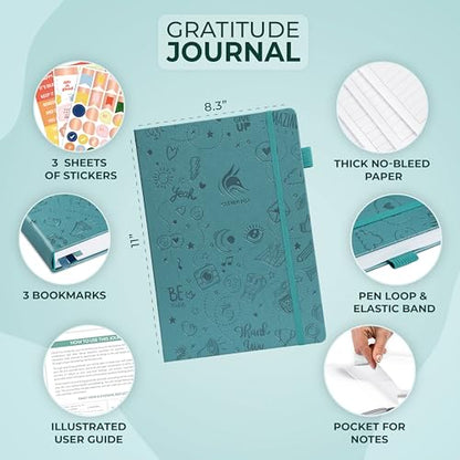 Clever Fox Gratitude Journal Large – Happiness, Positivity & Affirmation Journal – Inspirational Daily Notebook, 3 Months, 8.3x11” (Aquamarine) - color: Aquamarine, size: A4 (8.5" x 11")
