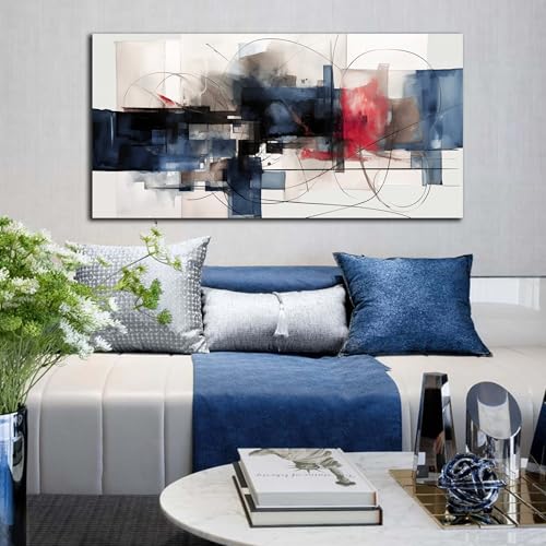 Fuwobriva Abstract Canvas Wall Art for Living Room Bedroom Office Large Wall Art Decor Abstract Wall Art Modern Black Red and Blue Geometry Painting Artwork 20"x40" - size: 20L" x 40W"