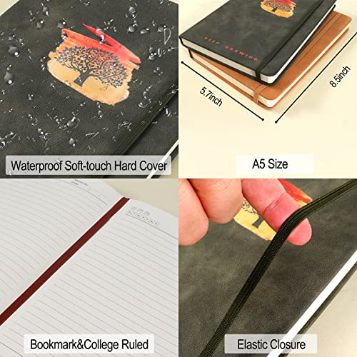Fanery Sue Journal for Women & Men Tree of Life Journals for Writing with Pen, A5 College Ruled Lined Writing Personal Diary Notebooks 180° Lay Flat Thick Paper Hard Cover Leatherette (Olive Green)