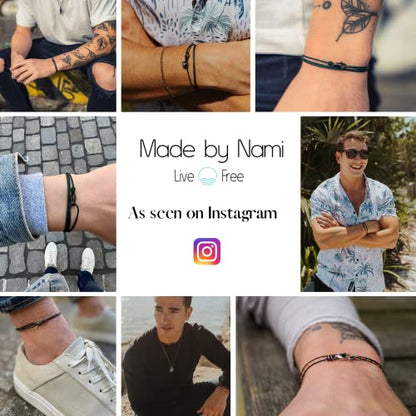 Made by Nami Nautical Rope Bracelet for Men Waterproof & Adjustable Wrap String Bracelets with Snap Hook Gift for Him - color: White Black