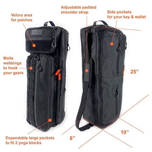 Tactical Inspired Yoga Bag for Adult Men. Heavy Duty Yoga Bags and Carriers Fits All Your Stuff. Yoga Mat Bag with Expandable Compartment for 2 Yoga Blocks & Multiple Pockets - Yoga Mat Carrier