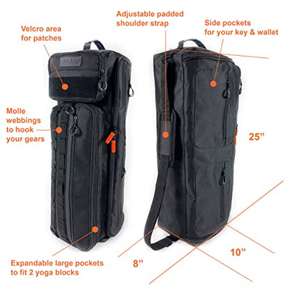 Tactical Inspired Yoga Bag for Adult Men. Heavy Duty Yoga Bags and Carriers Fits All Your Stuff. Yoga Mat Bag with Expandable Compartment for 2 Yoga Blocks & Multiple Pockets - Yoga Mat Carrier