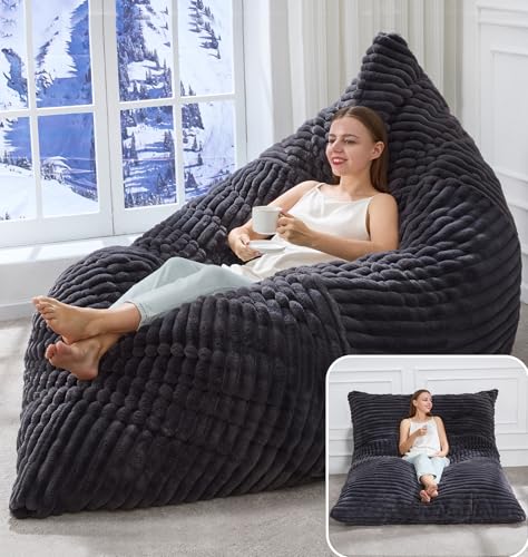 Hobestluk 3 in 1 Bean Bag Chair Giant Bean Bag Chairs Convertible Bean Bag Floor Cushion with Machine Washable Cover, Beanbag Chairs for Adult (Dark Grey) - color: Dark Grey