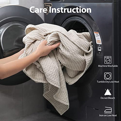 100% Cotton Waffle Blanket (Khaki - Queen Size - 90 * 90''), Pre-Washed and Anti-Shrinkage Soft Lightweight Bed & Couch Blanket, 380 GSM Waffle Weave Throw Blanket for All Seasons - color: Khaki, size: Queen (90"*90")