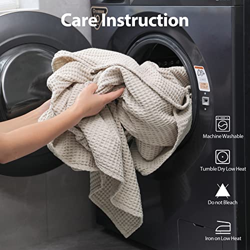 100% Cotton Waffle Blanket (Khaki - Twin Size - 66 * 90''), Pre-Washed and Anti-Shrinkage Soft Lightweight Bed & Couch Blanket, 380 GSM Waffle Weave Throw Blanket for All Seasons - color: Khaki, size: Twin (66"*90")