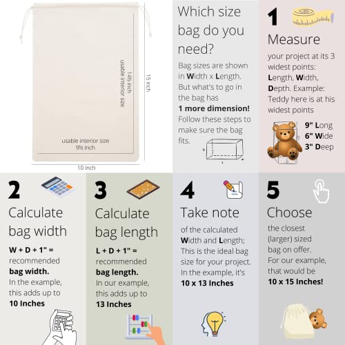 100 Percent Cotton Drawstring Bags, Reusable Quality with Double String, For Pantry Gifts Packing Kitchen Shoes - Pack of 6 (Natural Beige, 10 x 15 Inch) - color: Natural Beige, size: 10 x 15 Inch