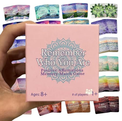 Positive Affirmations Memory Matching Game REMEMBER WHO YOU ARE, Therapy Games for School Counselors and Therapists, Positive Affirmation Cards Game for Adolescents, Teens and Adults