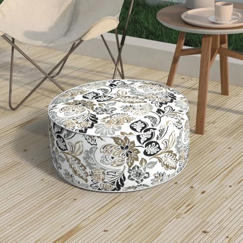 Patio Inflatable Ottoman, 21x9 Inch Portable Stool Ottoman with Handle, Outdoor Round Footrest Stool for Garden Camping, Dailey Tan - color: Dailey Tan, size: 21"D x 21"W x 9"H