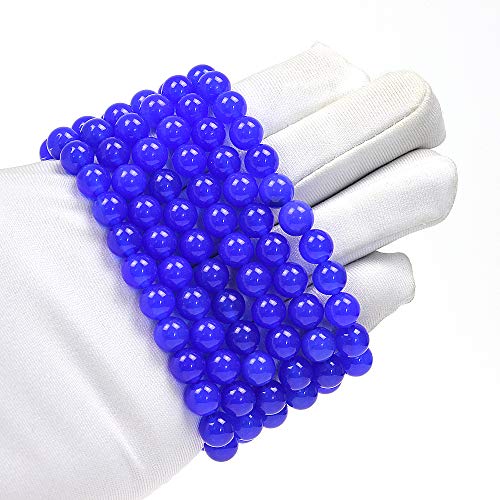 MJDCB Featured Men Women 8mm Beads Bracelet Elastic Natural Stone Yoga Bracelet Bangle 6.7" - color: Blue Agate