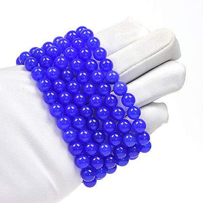 MJDCB Featured Men Women 8mm Beads Bracelet Elastic Natural Stone Yoga Bracelet Bangle 6.7" - color: Blue Agate