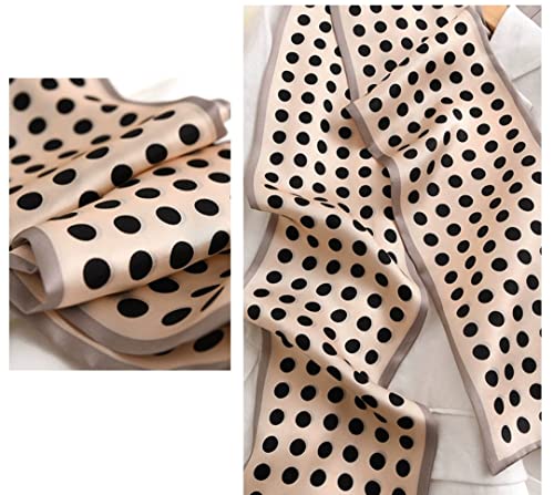 100% Silk Scarf for Women 59”*6.3” Long Shawls for Headscarf and Neck- Oblong Hair Wraps with Gift Packed - color: Polka Dots