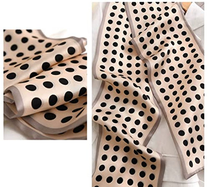 100% Silk Scarf for Women 59”*6.3” Long Shawls for Headscarf and Neck- Oblong Hair Wraps with Gift Packed - color: Polka Dots