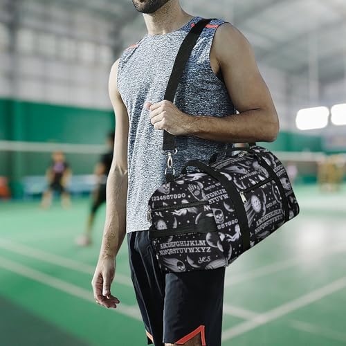 Skull Moon Sun Gothic Witch Board Seamless Black Large Capacity Portable Fitness Bag, Easy to Carry - color: skull moon sun Gothic Witch Board Seamless bl
