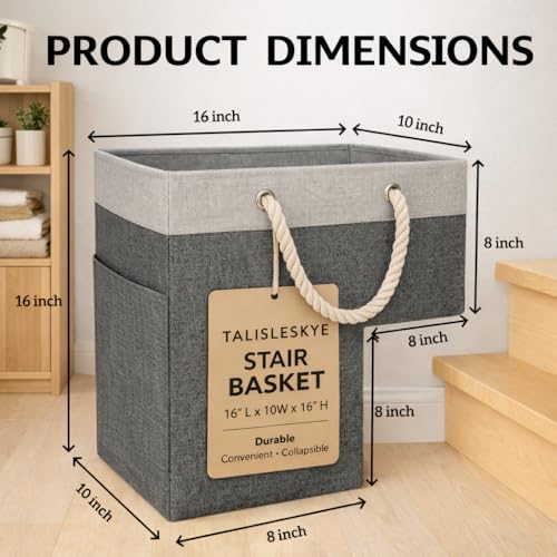 Stair basket,Foldable staircase baskets,Step stairs storage baskets with handle,1pcs dark gray - color: dark gray