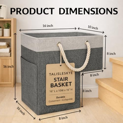 Stair basket,Foldable staircase baskets,Step stairs storage baskets with handle,1pcs dark gray - color: dark gray