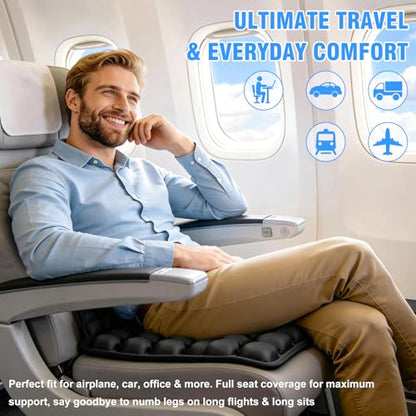 Upgrade Travel Cushion Airplane Seat with No External Pump, 3D Inflatable Seat Cushion, Adjustable Air Cushion with Non-Skid, Coccyx Tailbone Pain Relief Chair Pad for Office, Car, Wheelchair