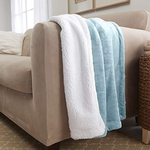 Sherpa Throw Blanket Super Soft Reversible Ultra Luxurious Plush Blanket, 50 x 60 inches, Tourmaline Blue/White - color: Turmaline Blue / White, size: Throw (50" x 60")