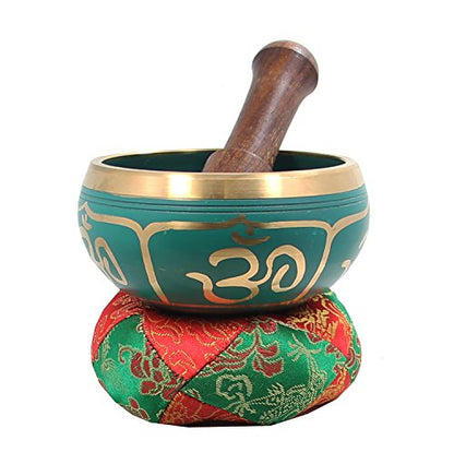 DharmaObjects Tibetan Relaxing Om Singing Bowl/Cushion/Mallet (Green) - color: Green, size: Small