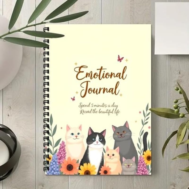 100 Pages The Emotions Journal, A5 Guided Mental Health & Self Care Diary with Daily Mood Tracker for Women & Wellness Prompts (Cat D) - color: Colorful-B