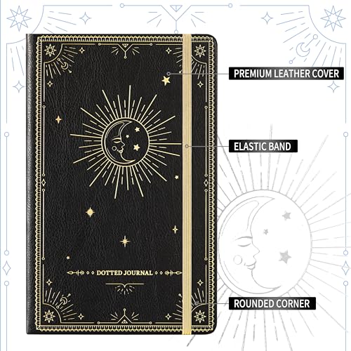 Artfan Dotted Journal/Notebook - Dot Grid Hard Cover Notebook, Premium Thick Paper with Fine Inner Pocket, Black Smooth Faux Leather, Pen Loop, 5.8''×8.4'' - Black - color: BLACK18
