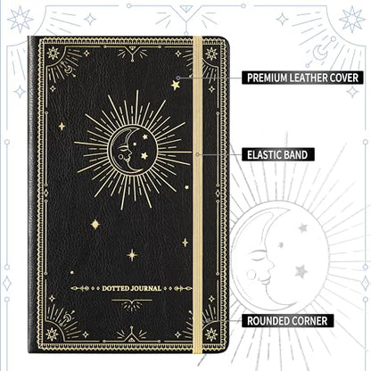 Artfan Dotted Journal/Notebook - Dot Grid Hard Cover Notebook, Premium Thick Paper with Fine Inner Pocket, Black Smooth Faux Leather, Pen Loop, 5.8''×8.4'' - Black - color: BLACK18