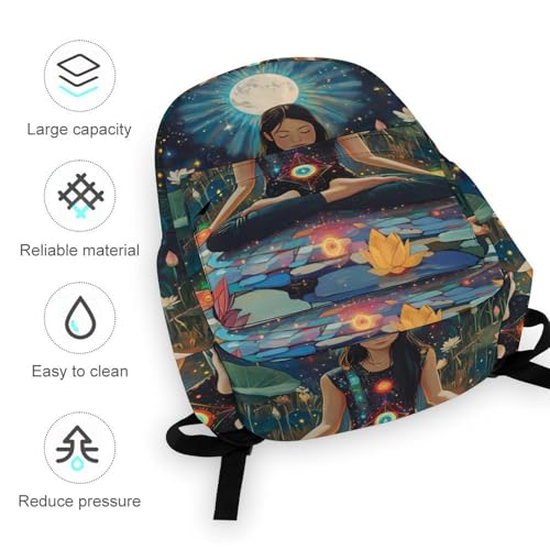 Seven Chakra Yoga Meditation Cute Backpack Printed Shoulder Bag Travel Daypack Camping Work Bags for Men Women